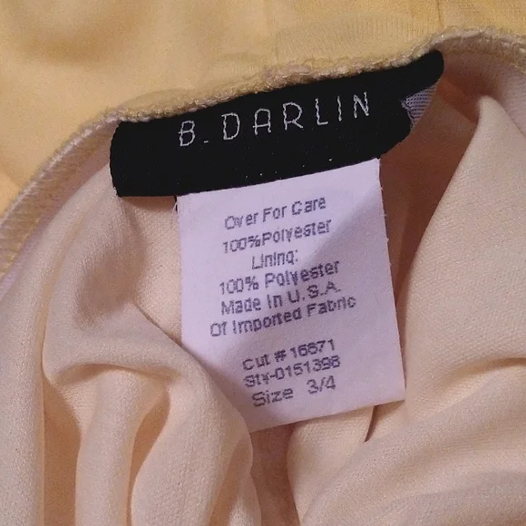 Vintage B. Darlin Full Length Halter Dress, Yellow with Bead Detail on Neck, 3/4 - Picture 2 of 3